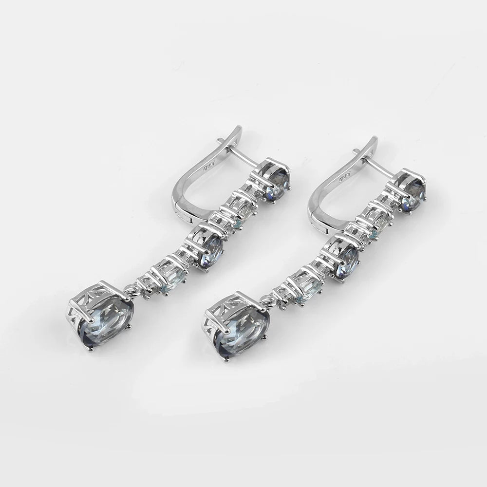 Gem's Ballet 925 Sterling Silver Fine Jewelry 5.56Ct Natural Iolite Blue Mystic Quartz Sky Blue Topaz Clip Earrings For Women