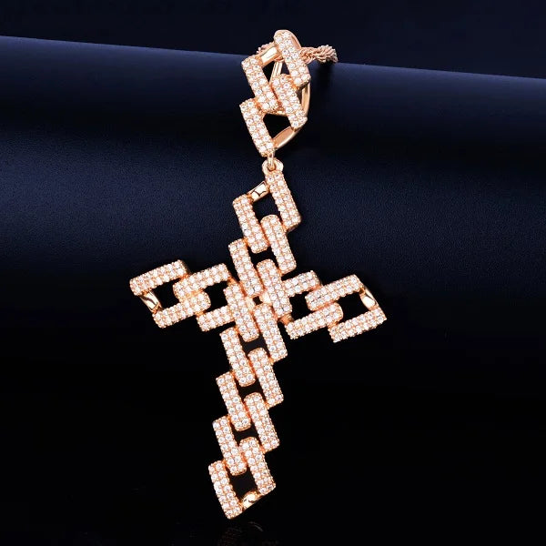 Cross Pendant Gold Color Plated AAA Cubic Zircon Men's Hip Hop Rock Jewelry