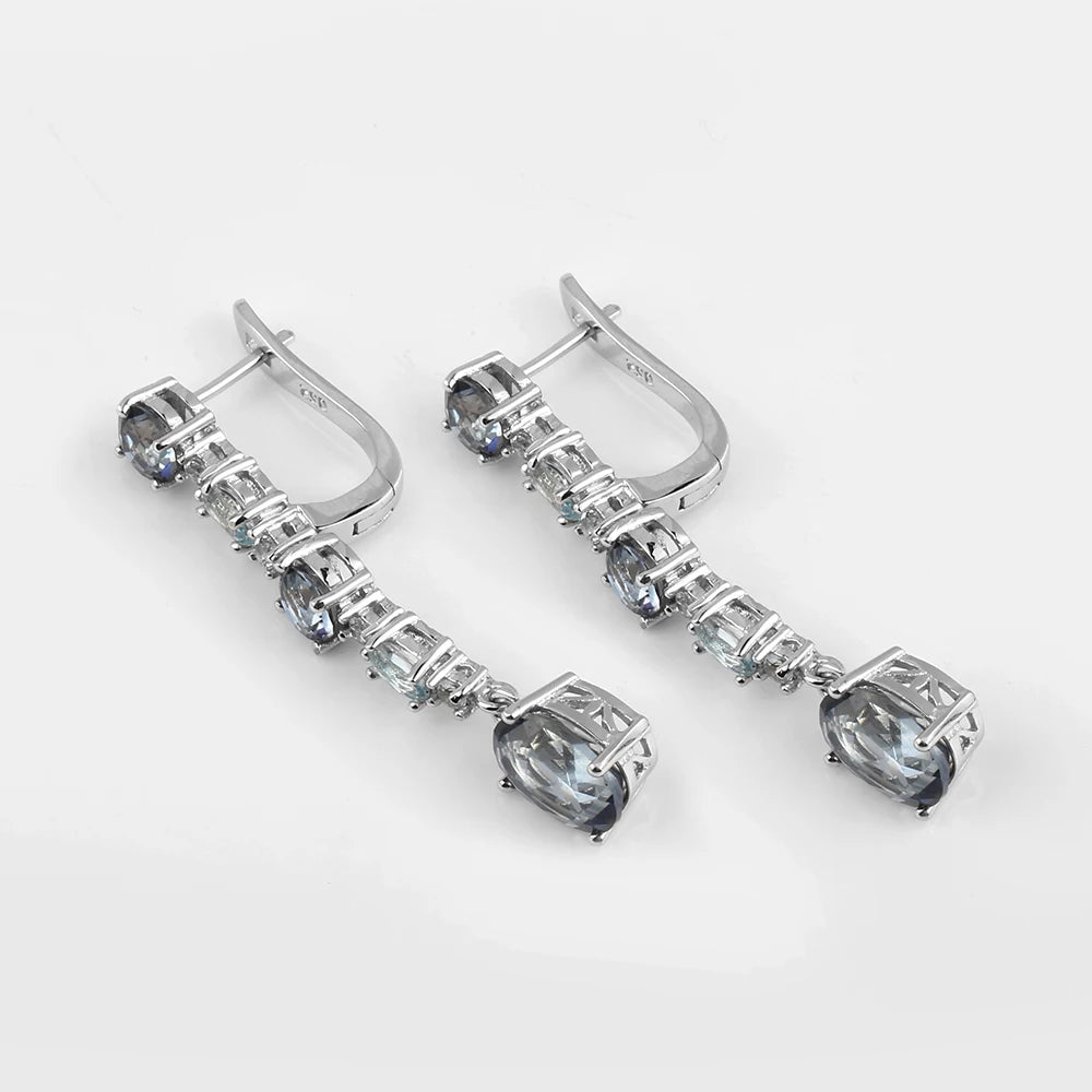 Gem's Ballet 925 Sterling Silver Fine Jewelry 5.56Ct Natural Iolite Blue Mystic Quartz Sky Blue Topaz Clip Earrings For Women