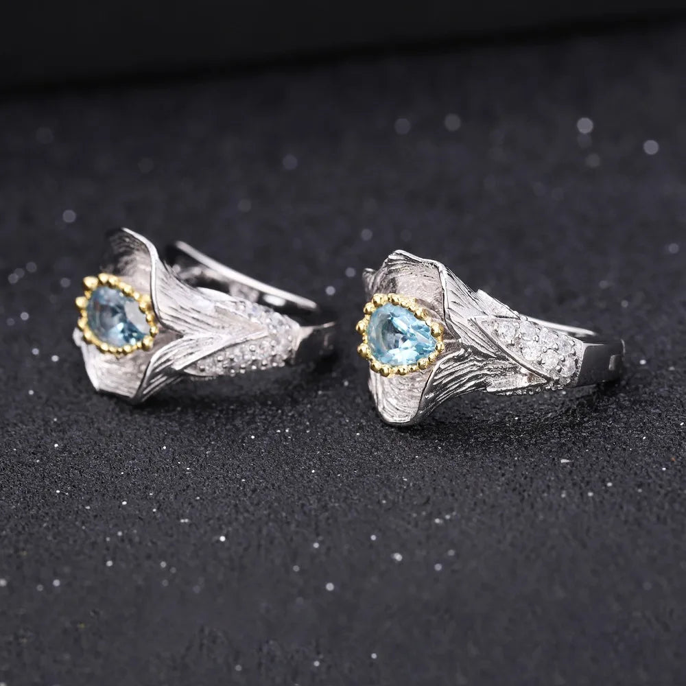 GEM'S BALLET 1.68Ct Natural Swiss Blue Topaz Callalily Leaf Earrings 925 Sterling Silver Handmade Stud Earrings for Women Bijoux