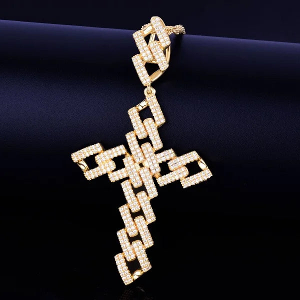 Cross Pendant Gold Color Plated AAA Cubic Zircon Men's Hip Hop Rock Jewelry