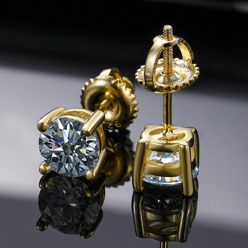 Top Quality 6mm 0.8CT Moissanite Earrings For Women 14K Gold Plated 925 Sterling Silver Earrings