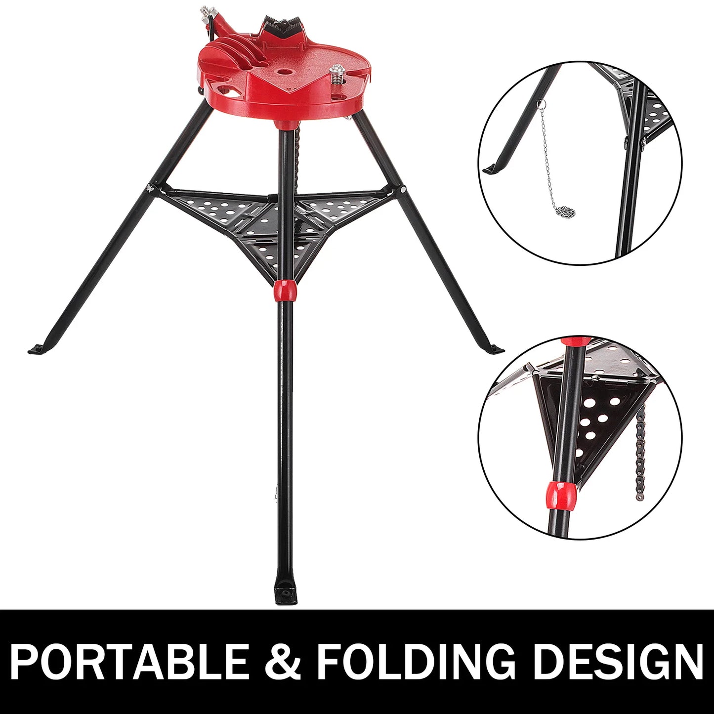 SucceBuy Tripod Pipe Chain Vise 6 Inch Capacity Foldable Steel Legs Rubber Mounts Bib Tri-Stand Bench Vice for Cutting Copper Pipes