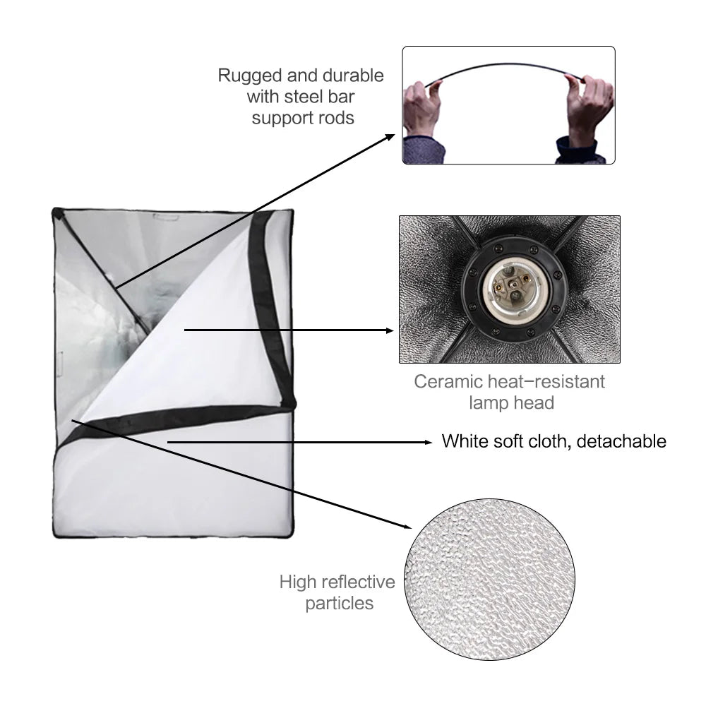 Photography Softbox Lighting Kit With Background Frame Tripod Stand Reflector Board And Umbrellas