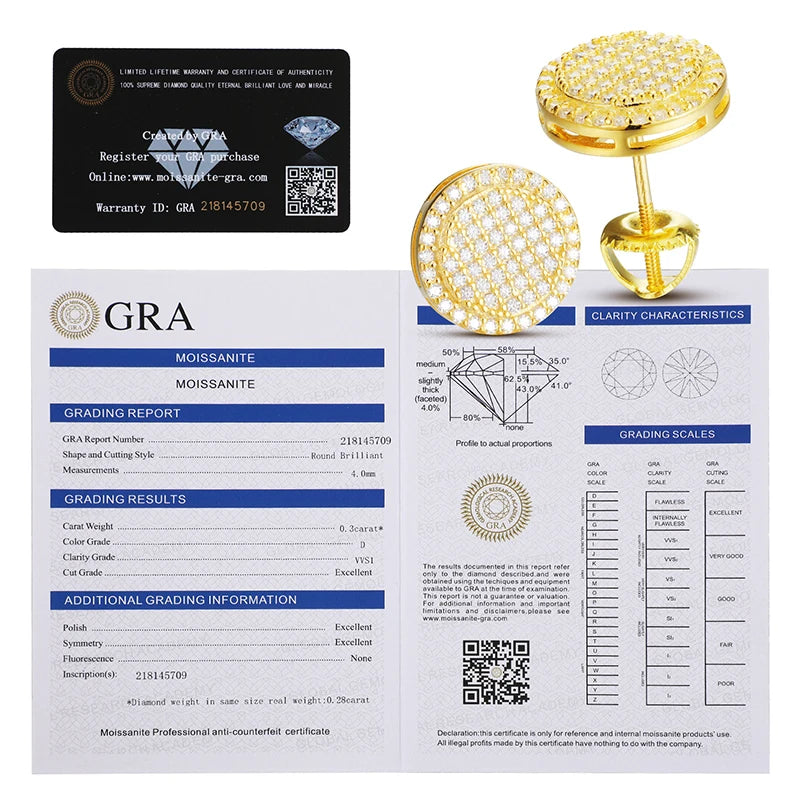 Real D Color Moissanite Stud Earrings For Women 100% 925 Sterling Silver Round Sparkling Wedding Jewelry Earrings 2021 Trend