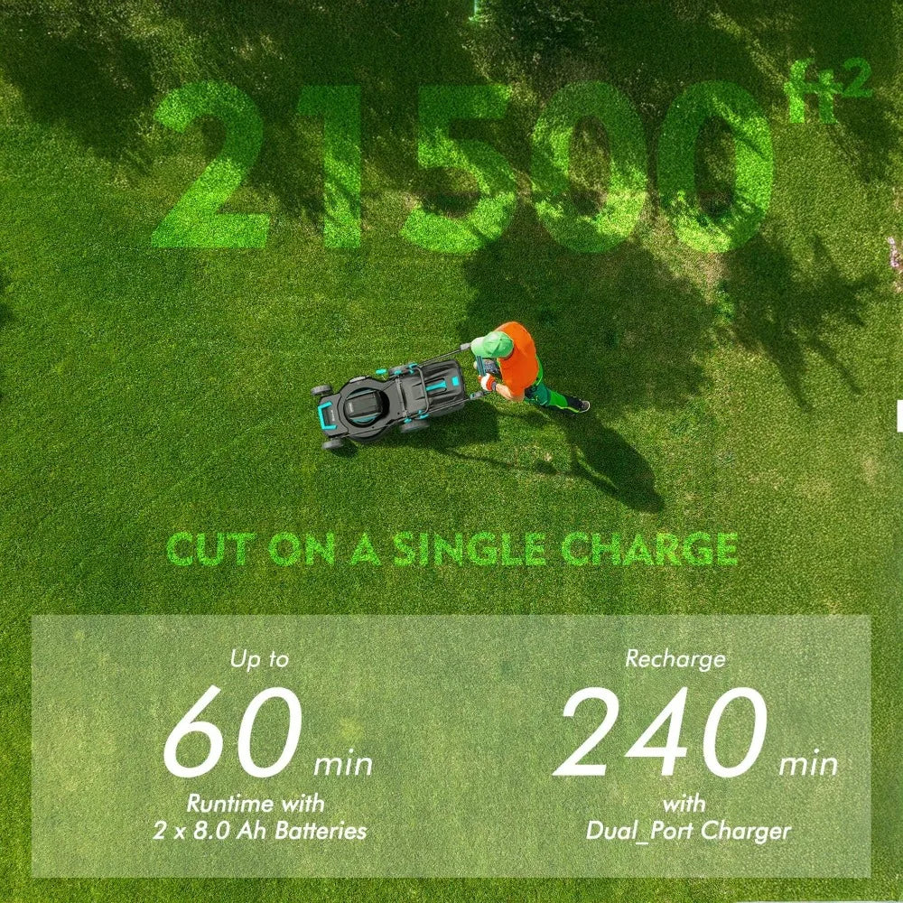 21 inch Brushless Lawn Mower, 2x20V Electric Cordless Lawn Mower, 6-Position Cutting Height Adjustment, Self Propelled Push Mowe