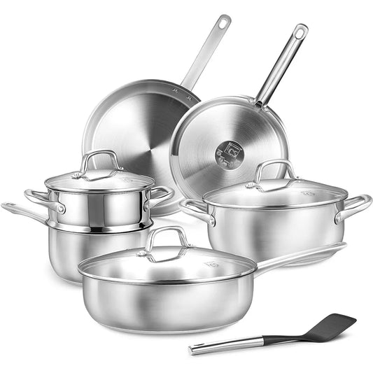 Stainless Steel 10pc Cookware Set Stoves Compatible OvenSafe