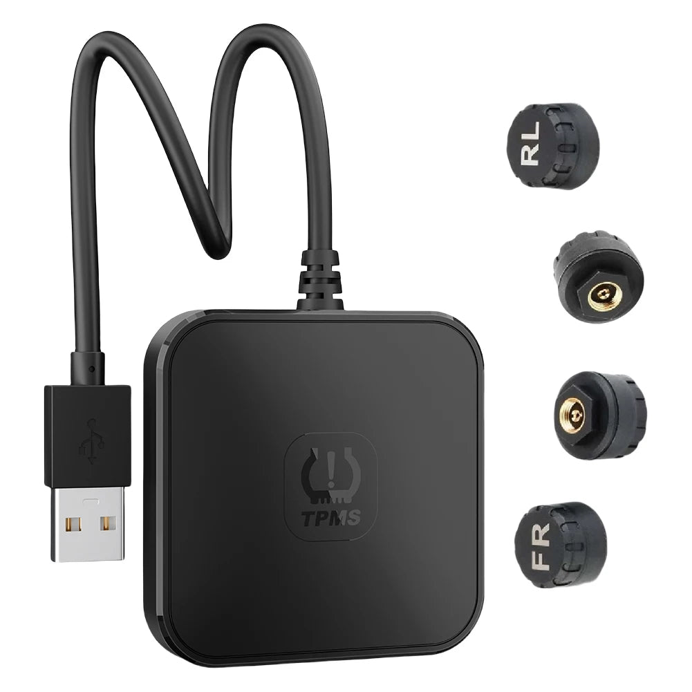USB TPMS Tire Pressure Monitoring System with 4 External Sensors 0-116PSI Wireless Transmission TPMS for Android Car DVD