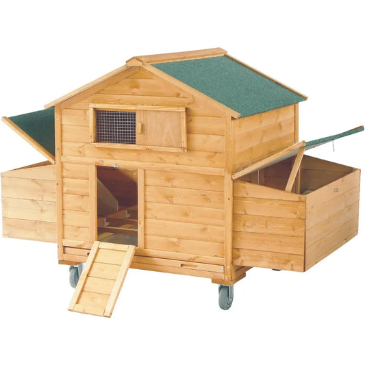 Mobile Chicken Coop with Wheels Large Hen House with Nesting Boxes Portable Chicken House for 4 to 6 Chickens Wooden Poultry Cage