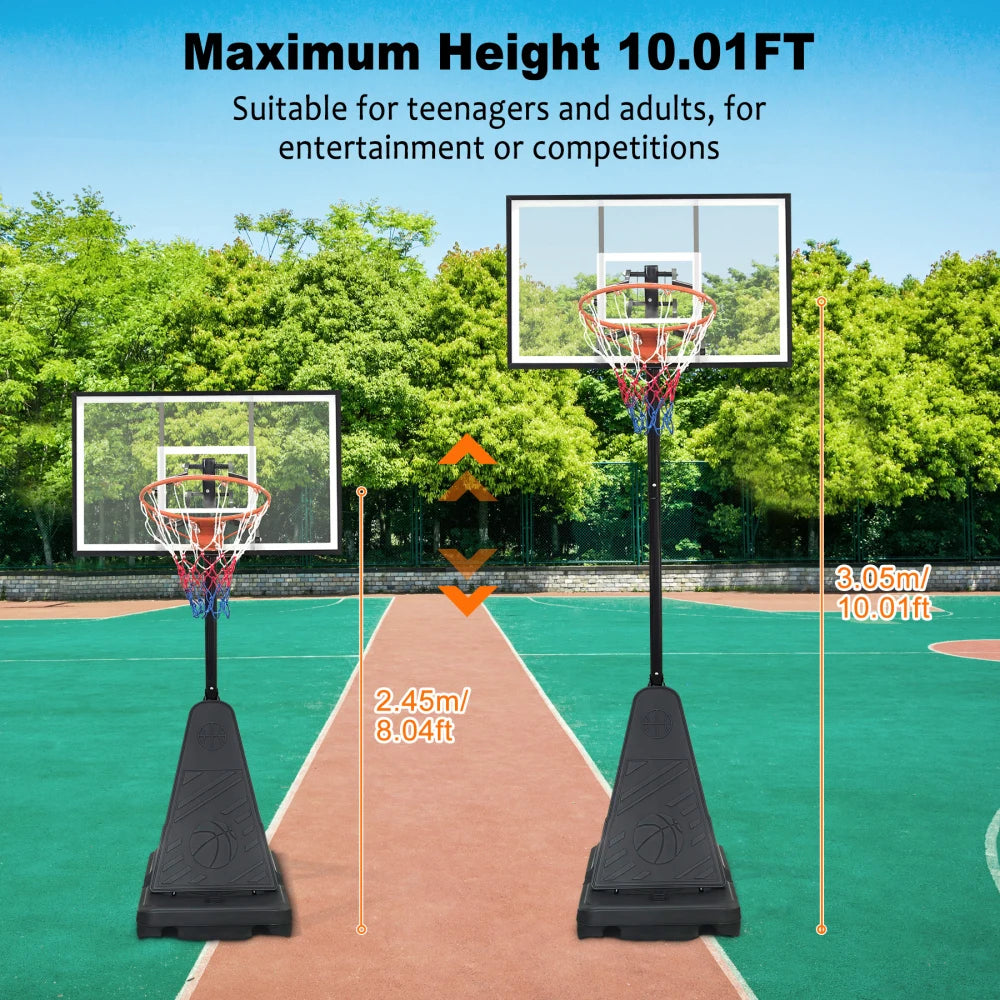 Portable Basketball Hoop for Youth Adults & Professional Match,Adjustable Height 8.04 ft to 10.01 ft,44 inch Backboard