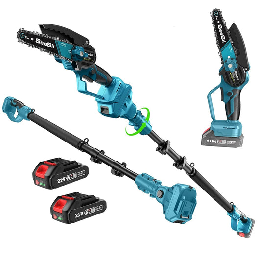 Seesii 6'' Cordless Mini Chainsaw Brushless Electric Chainsaw with 3M with Extension Pole for Tree Trimming Limb Branch Pruner