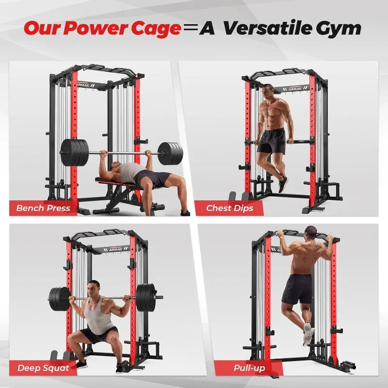 ARMAC Multi-Functional Power Rack-2000lbs Capacity All-in-One Squat Rack with Dual Pulley System for Home Gym Strength Training