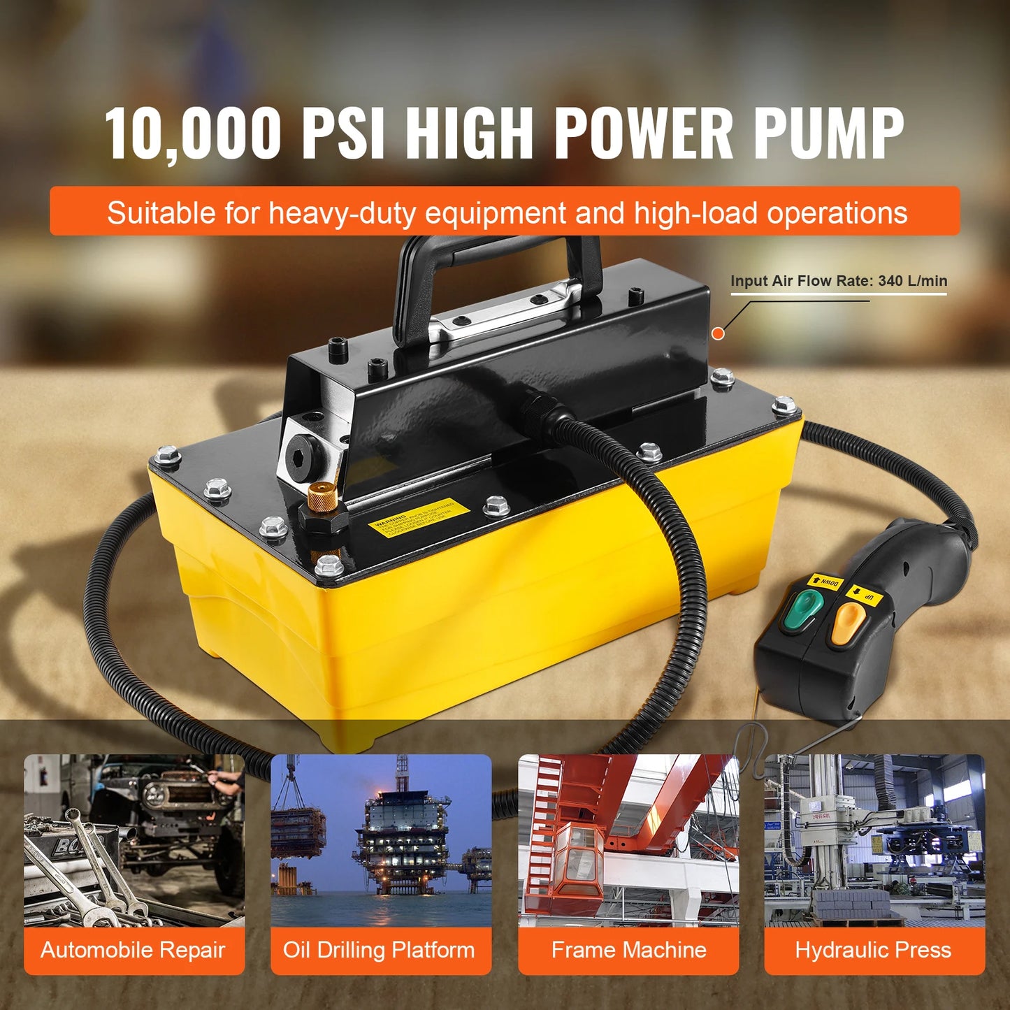SucceBuy 10,000PSI Air Hydraulic Pump 0.61Gal Reservoir & Remote Control Actuator for Automobile Frame Machine & Hydraulic Press