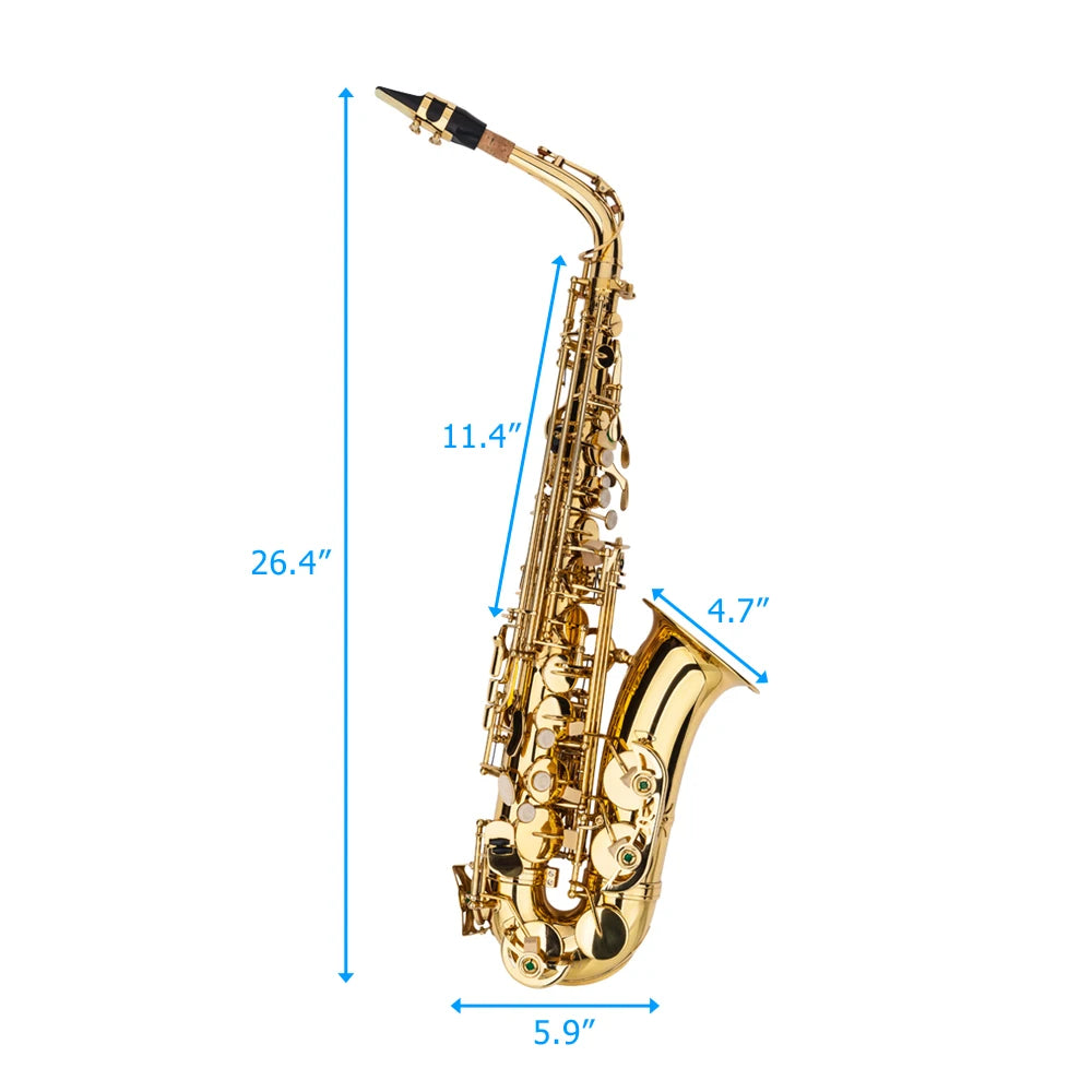 Eb Alto Saxophone Brass Lacquered Alto Sax Wind Instrument with Carry Case Gloves Straps Cleaning Cloth Brush