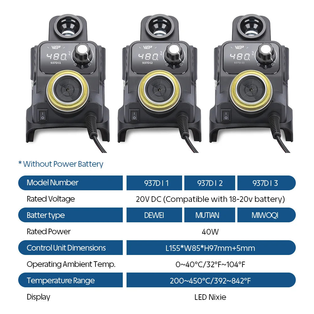WEP 937D-I Portable Soldering Station Electric Cordless Solder Iron  Kit Fast Heating For Milwaukee Battery 18/20V