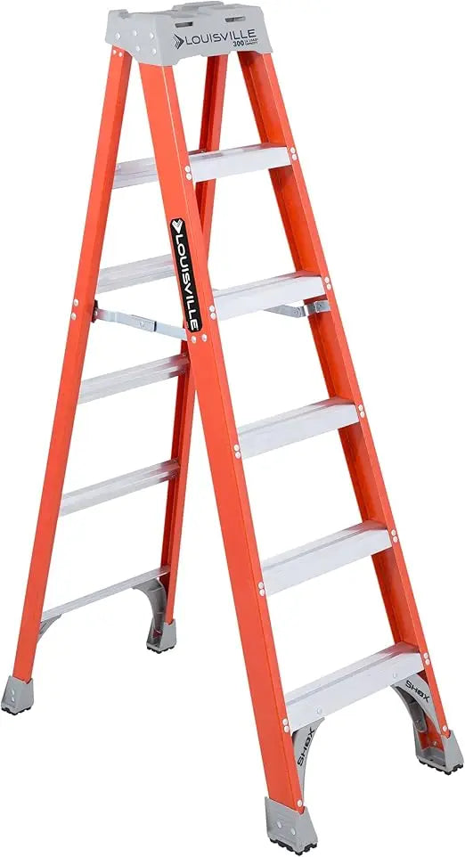 6-foot fiberglass step ladder, 300-pound load capacity, type ia, fs1506