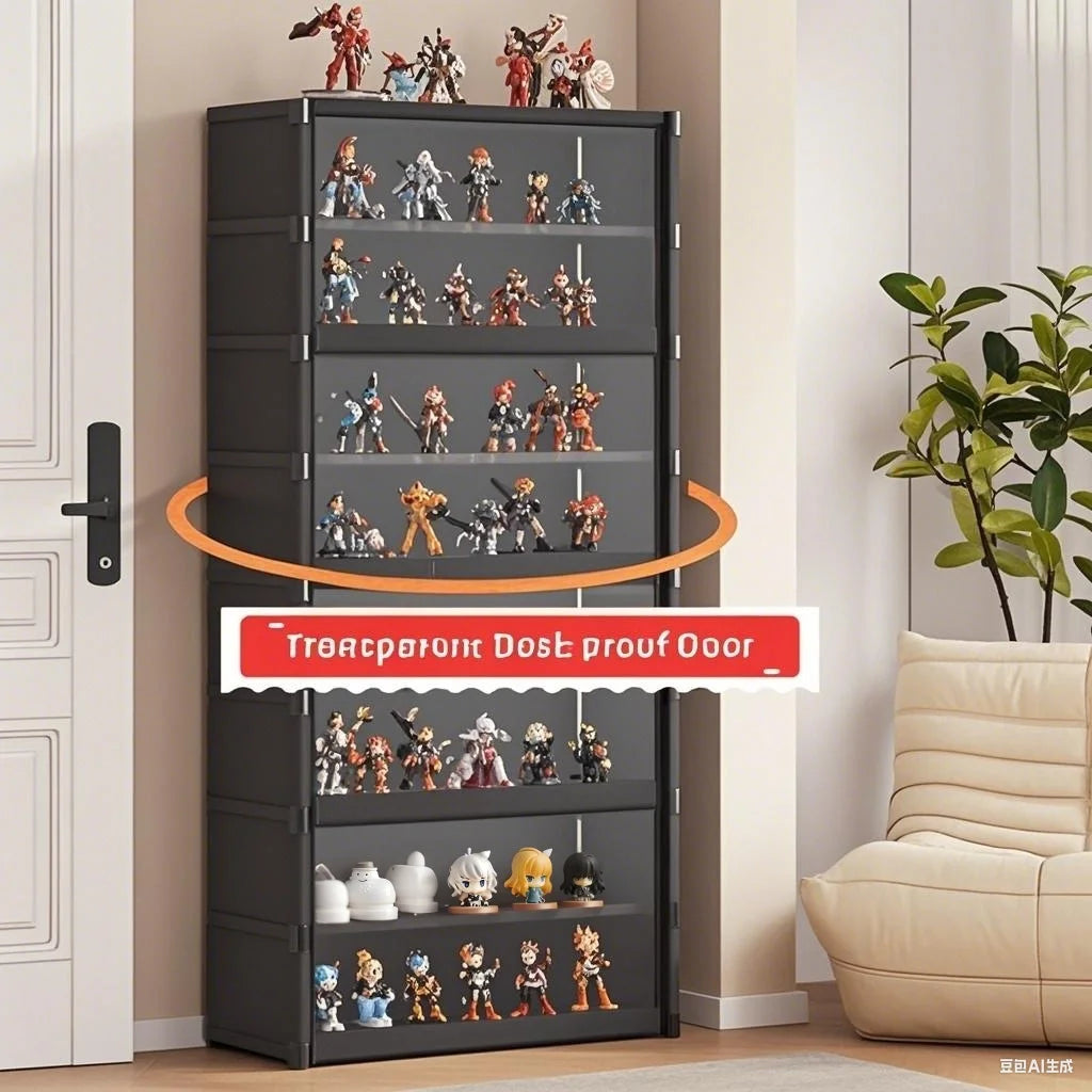 Display Cabinet Storage Box Shoe Rack Cabinet Handbag Organizer Large Capacity Collectible Toy Display Case W/ Clear Door