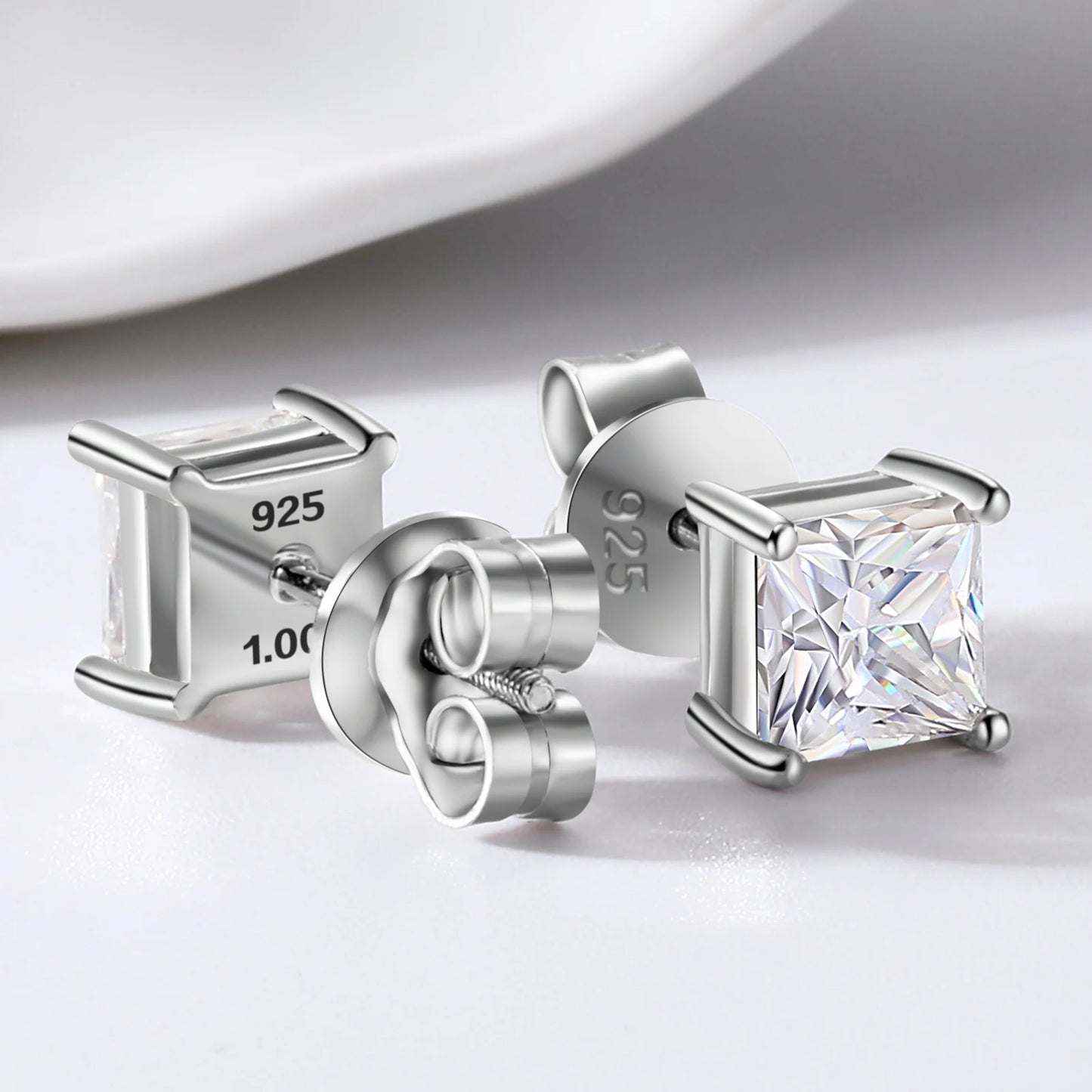 TUHE Unisex VVS1 Square Moissanite Women Earrings 925 Silver Fine Jewelry Earings 4MM/5MM Silver 925 Fashion Earrings Women Gift