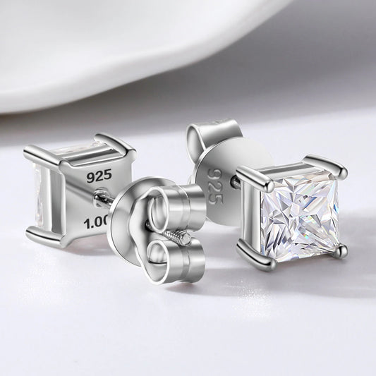 TUHE Unisex VVS1 Square Moissanite Women Earrings 925 Silver Fine Jewelry Earings 4MM/5MM Silver 925 Fashion Earrings Women Gift