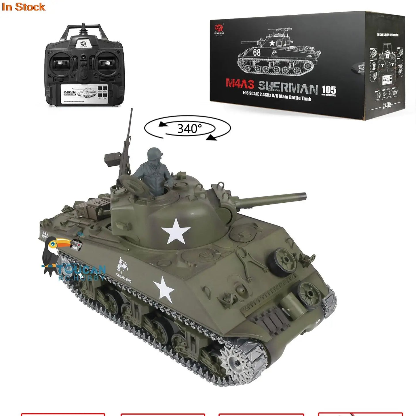 US Stock 1/16 HENG LONG RC Tank 3898 7.0 Upgraded M4A3 Sherman RTR 2.4G Metal Tracks Remote Control Panzer Toy Model Gifts