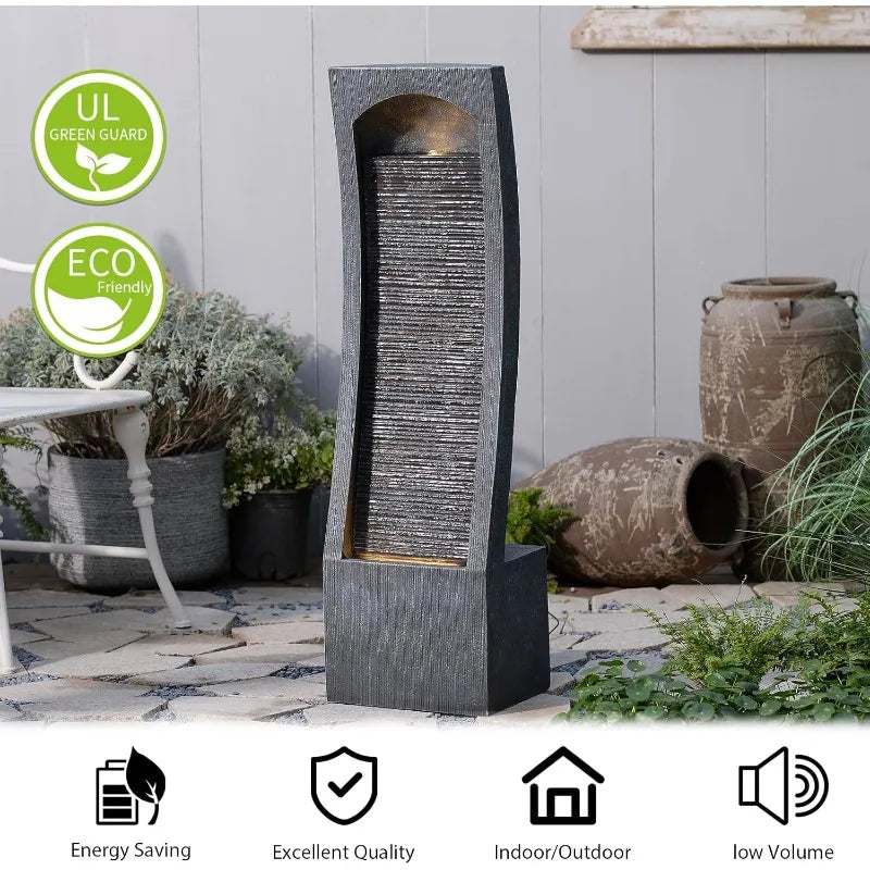 42.3" H Water Feature Outdoor Faux Slate Contemporary Waterfall Fountain Indoor for Garden, Backyard, Deck,