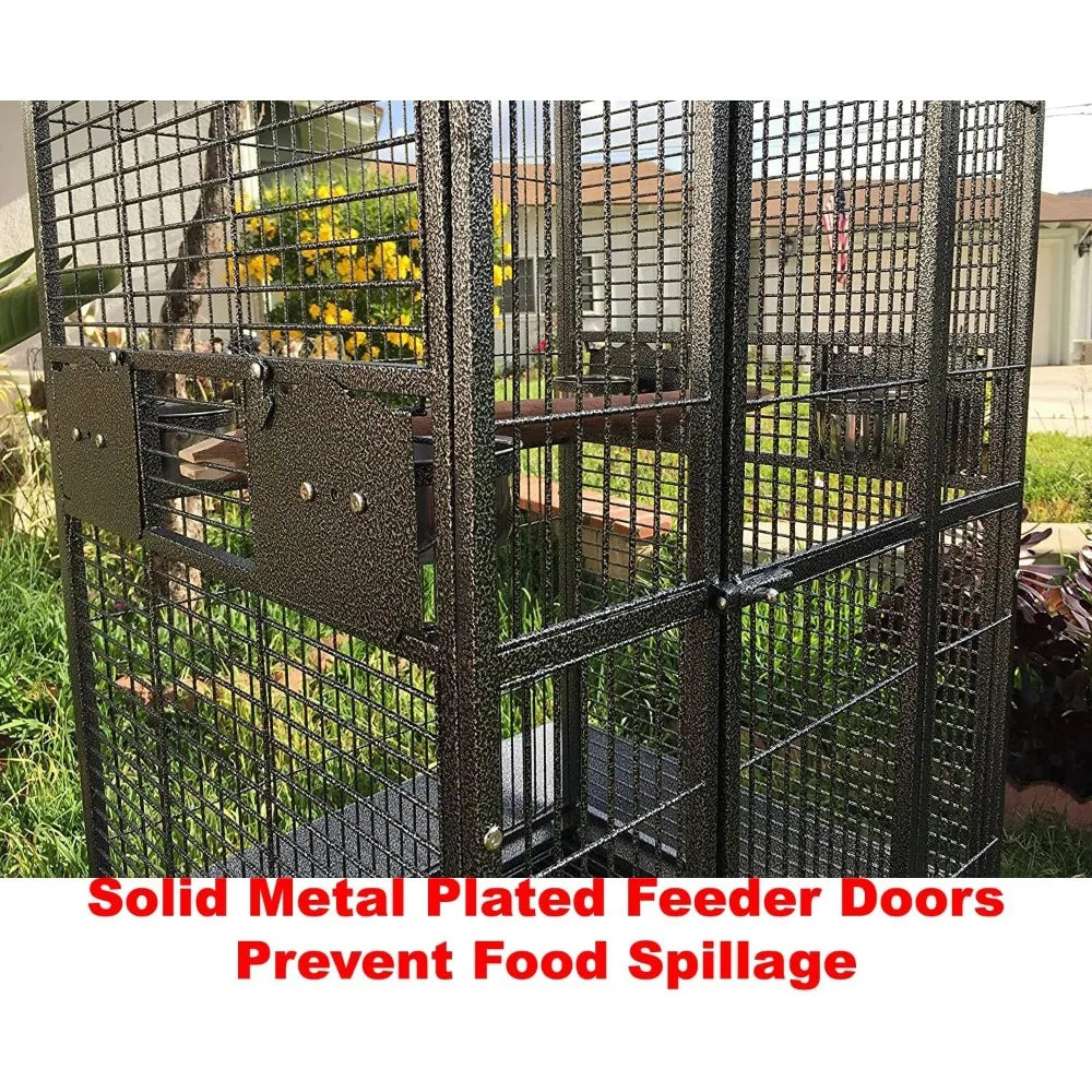 large deluxe bird cage for parrots, finches, and cockatoos - wrought iron, rolling, 28x22x75