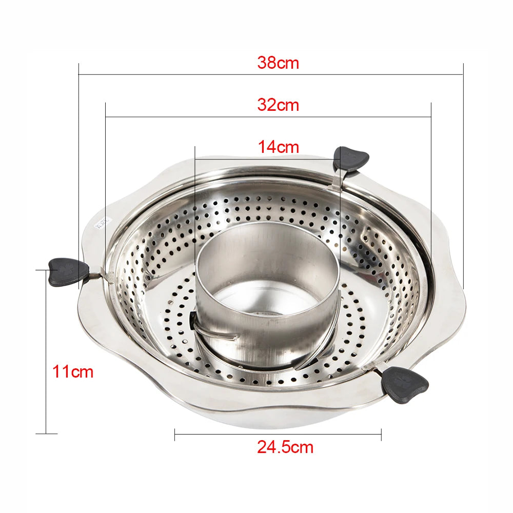 32cm Stainless Steel Rotating Hot Pot W/soup Filtering Grid, Mandarin Ducks Hotpot Detachable Double Layer Design