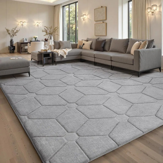 Area Rugs 9x12 Living Room, Soft Large Area Rug Fluffy Grey Rugs for Bedroom，Machine Washable Area Rug Non Slip Carpet Rug for