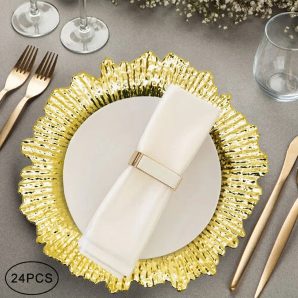 Bymaocar 24pcs 13inch Chargers Plate Round Gold Salad Reef Plate Luxurious Decor for Wedding Dinner Easy to Clean & Lightweight