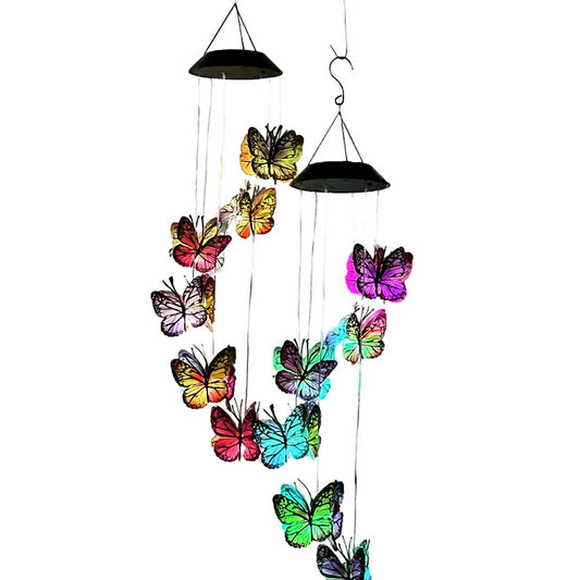 Outdoor Color Changing Solar Lights Gifts for Mom Grandma Women Color Changing Butterfly Wind Chimes Outdoor Garden Yard Decor