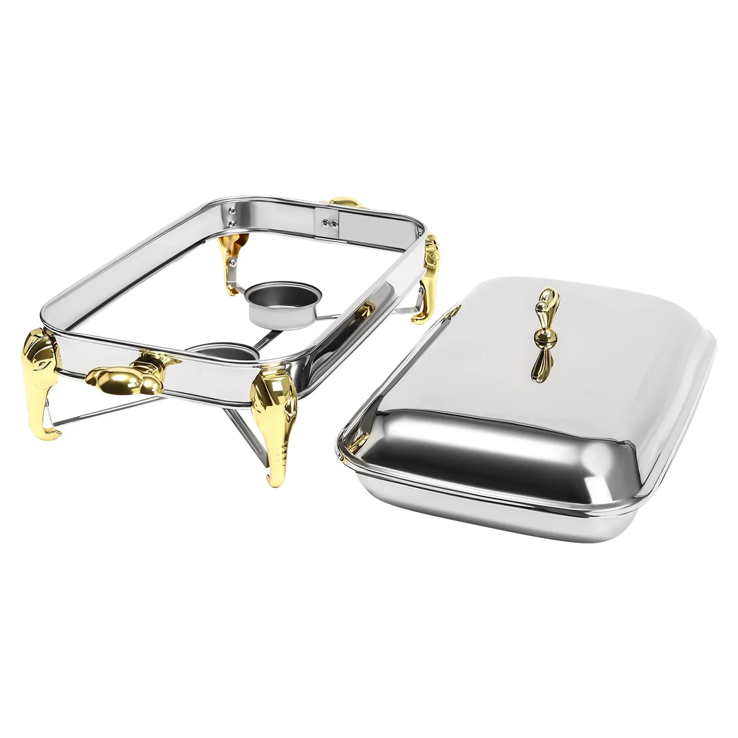 Chafing Dish Buffet Set Server Stainless Steel Chafing Dishes Oven Safe Glass Rectangle Food Warmer for Parties 2.9L Gold and Si