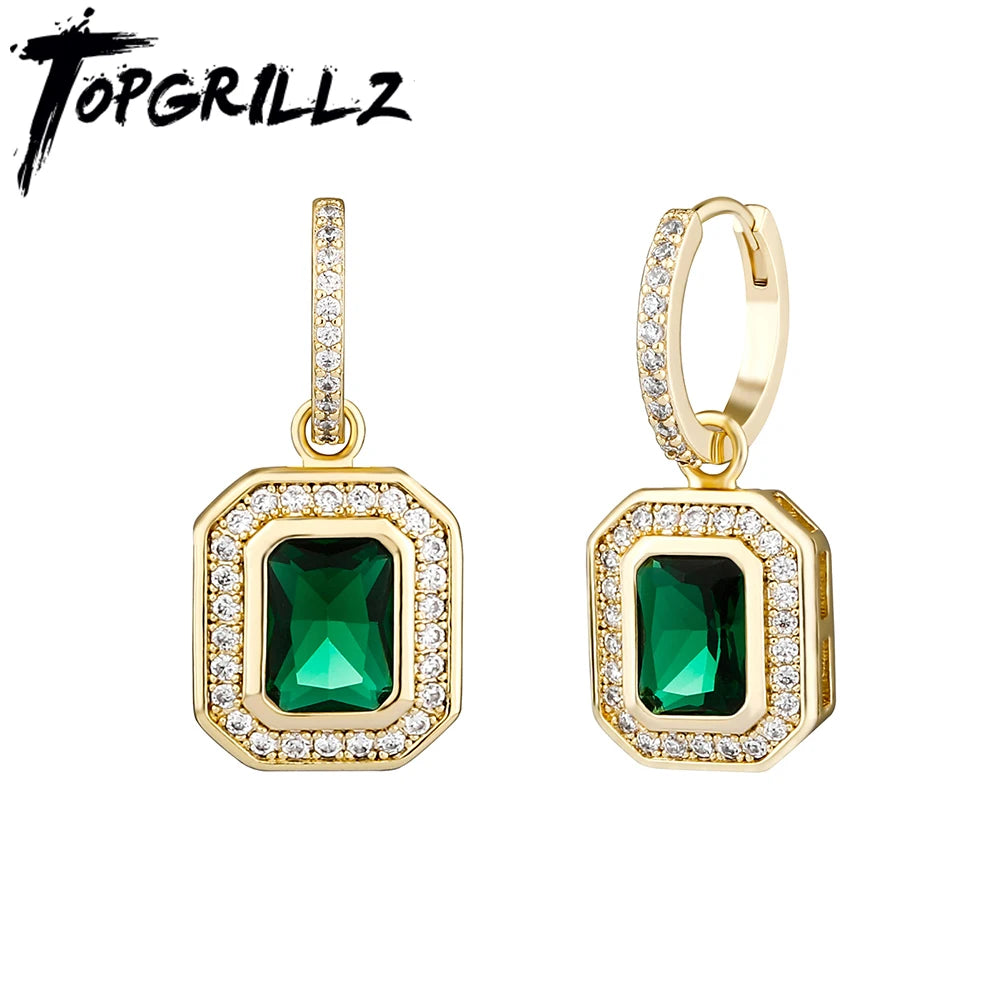 TOPGRILLZ 2022 New Created Nano Emerald Stud Earrings Cute/Romantic Girls Green/White Gemstones Earrings For Engagement Jewelry