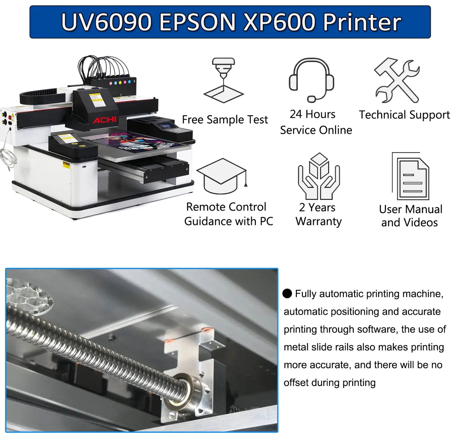 A1 UV 6090 UV Printer EPSON 3PC XP600 Automatic Flatbed Printing +Rotary Axis+CMYKW+LC+LM+V
