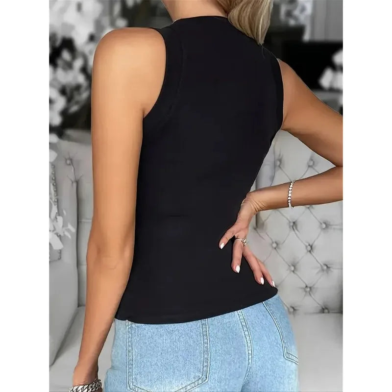 Plus Size 1XL-5XL Women's Fashion  Sequin Sleeveless Tank Top Tanks Ladies Casual Crew Neck Summer Vest Tank Top