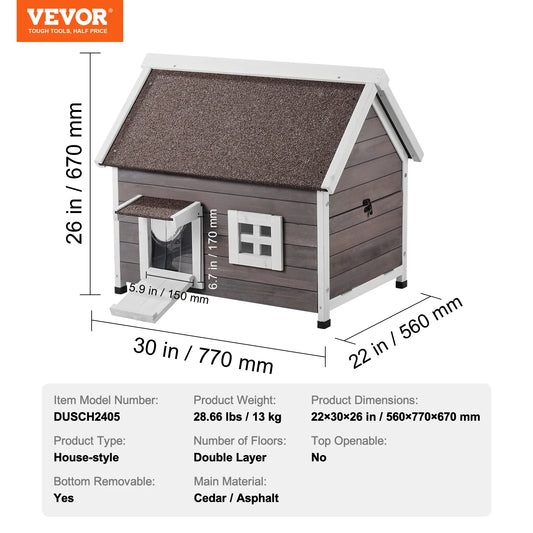SucceBuy Outdoor Cat House 22"x30"x26" Weatherproof Feral Cat Shelter for Multiple Cats Outdoor Wooden Cat House with Side Door