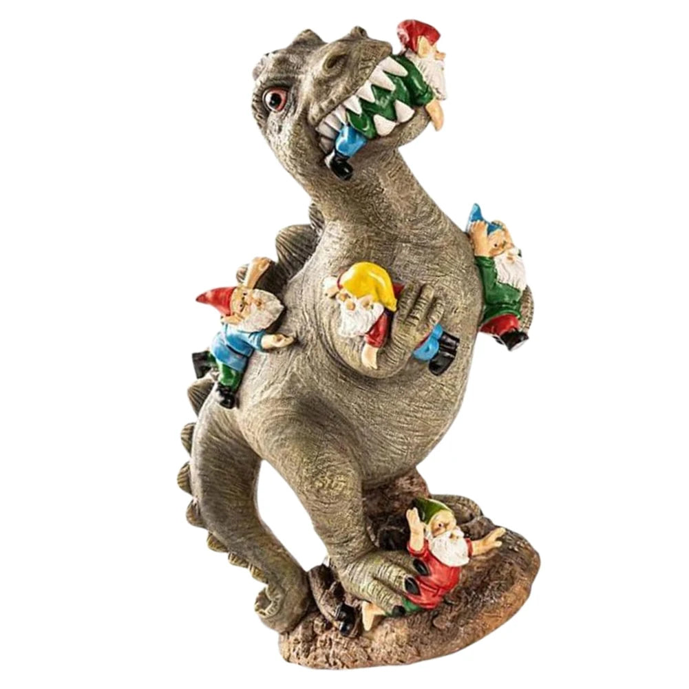 Dinosaur Eating Gnomes Ornaments Handicraft Resin Dinosaur Dwarf Figurine Weatherproof Creative Funny Cute Christmas Party Decor