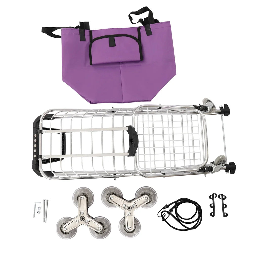 35L Folding Shopping Cart Stair Climber Shopping Cart Grocery Cart on Wheels