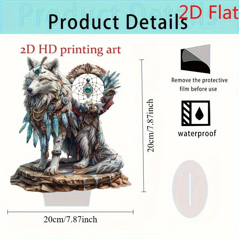 2D Bohemian White Wolf Acrylic Wall Art – Elegant Floral-Themed Decor for Living Room, Bedroom & Parties