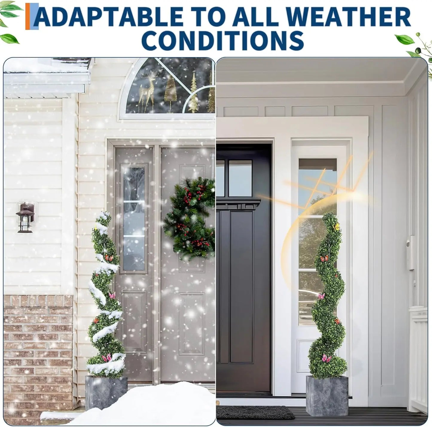 2pcs 4ft Artificial Spiral Topiary Trees Outdoor Faux Plants with Butterfly Front Door Faux Plant 2 for Porch Garden Home Decor