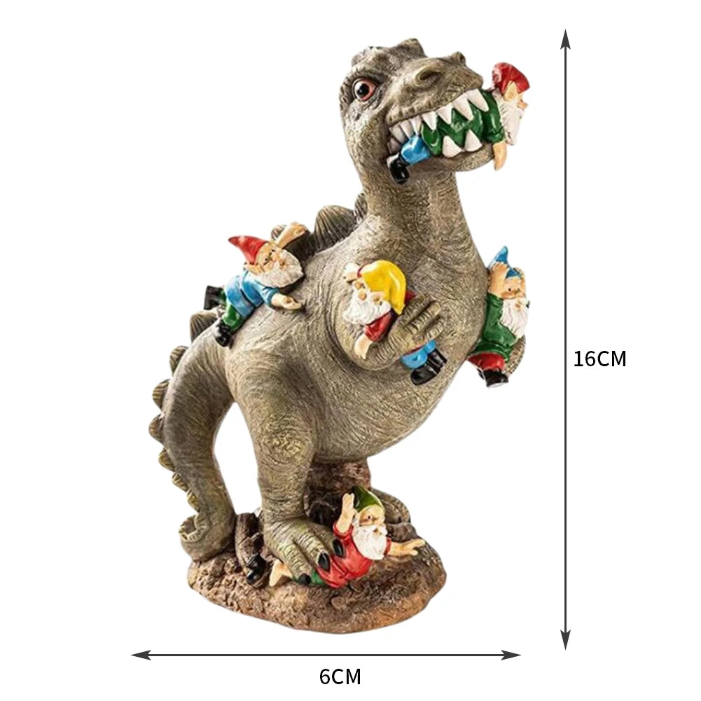 Dinosaur Eating Gnomes Ornaments Handicraft Resin Dinosaur Dwarf Figurine Weatherproof Creative Funny Cute Christmas Party Decor