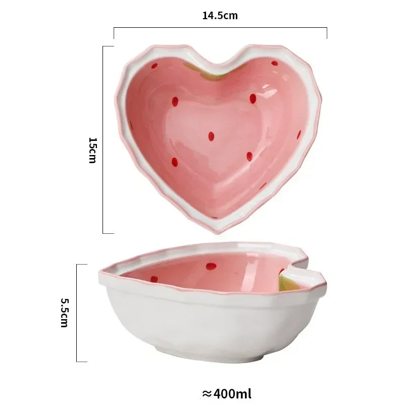 Strawberry Ramen Bowls and Spoons Creative Ceramics Anti-scald Instant Noodle Bowl Cute Strawberry Bowl Pretty Bowl Soup bowl