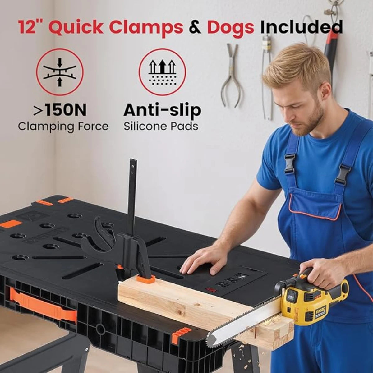 Express Floding Woodworking Work Table Portable Workbench Lightweight Versatile Workstation with 2 Clamps by Enjoywood