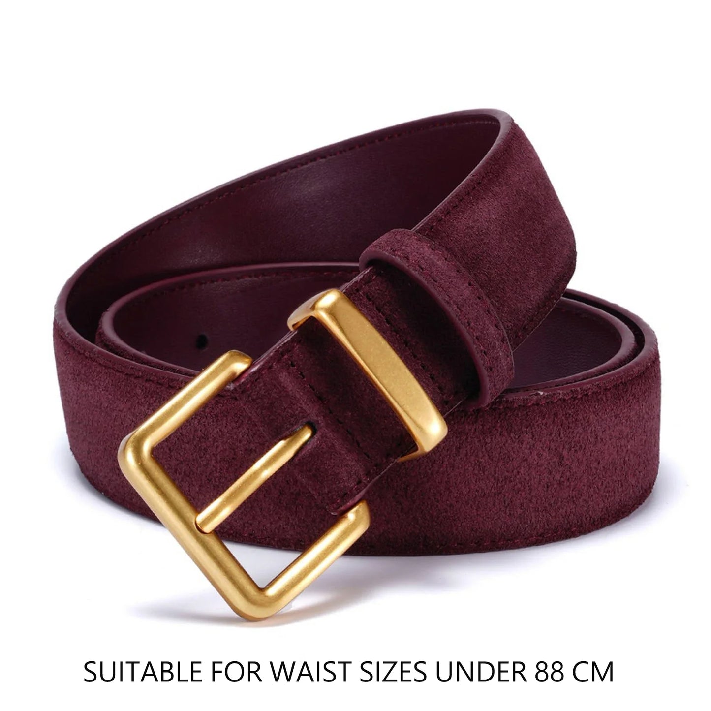 Luxury Suede Cowhide Leather Belt for Women, Vintage Style with Gold Buckle, 3.3cm Wide Waistband for Dresses & Jeans