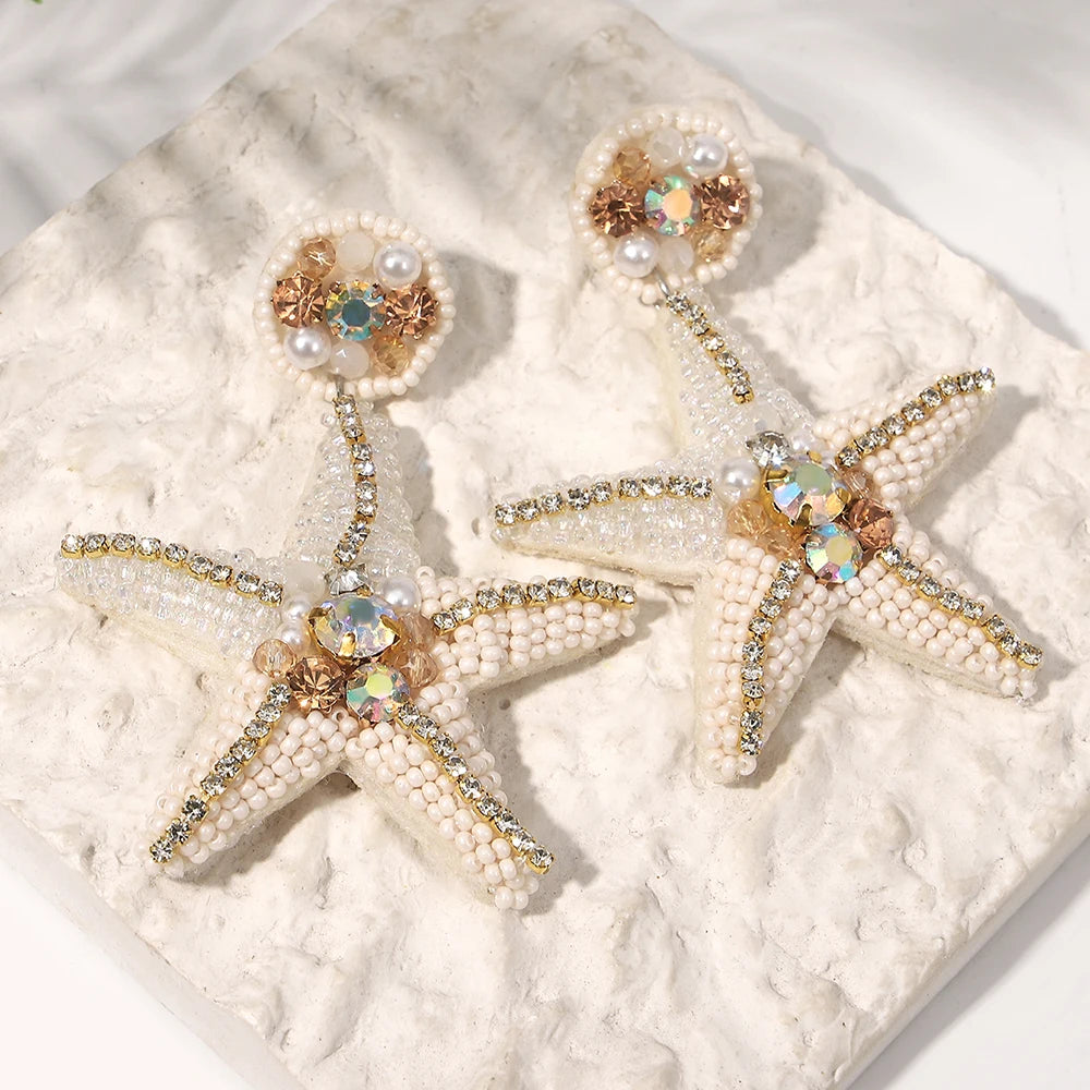 AENSOA Bohemian Starfish Seed Bead Drop Earrings Women