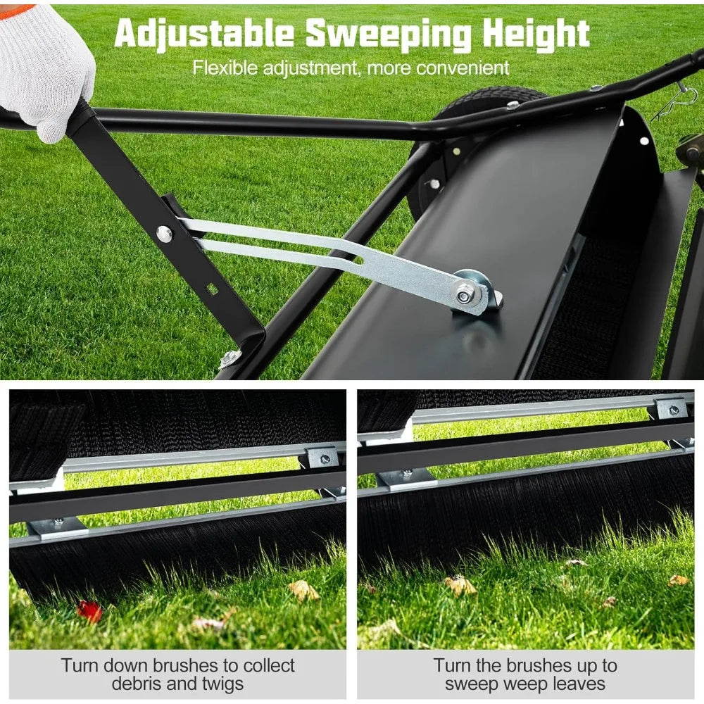42" Lawn Sweeper Tow Behind, Yard Sweeper w/26Cu.FT Large-Capacity Hopper Bag, Dumping Rope, Adjustable Sweeping Height, Leaf G