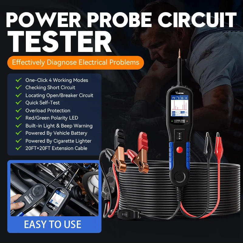 2025 VDIAGTOOL V200PRO Automotive Power Circuit Probe 12V 24V Circuit Tester Electrical System Diagnostic Tools with 40FT Cable