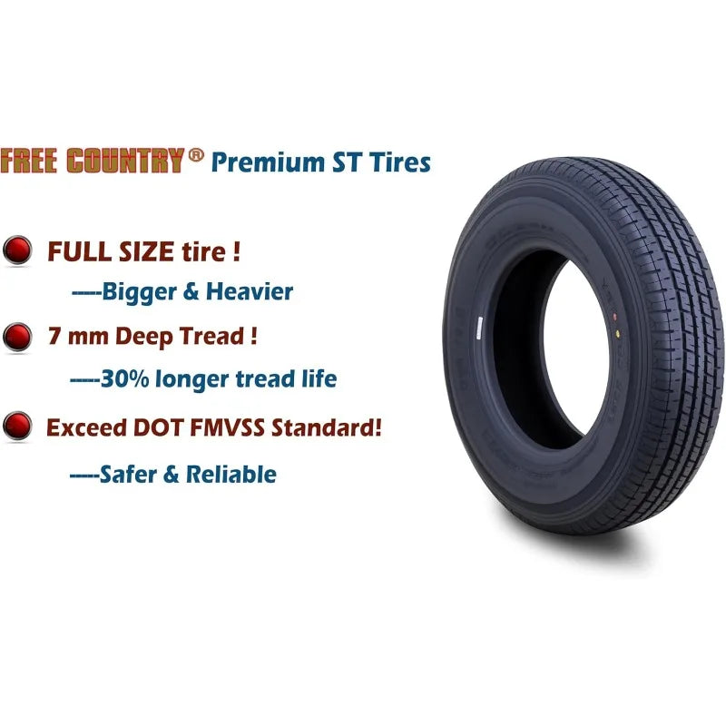 Grand Ride Set 4 Trailer Tires ST225/75R15 10 Ply Load Range E Steel Belted Radial w/Featured Scuff Guard