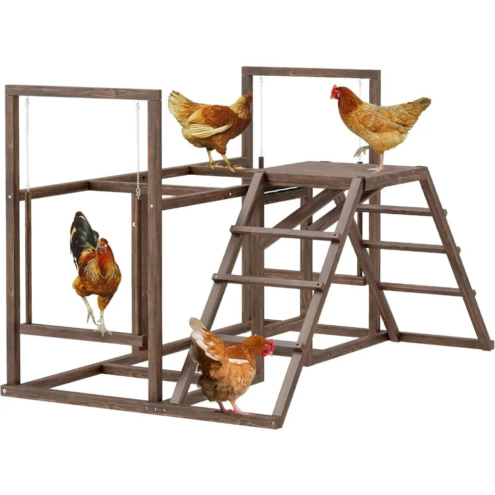 PawHut Chicken Coop Perches with Swing Roosting Bars Activity Play Set Wooden Chicken Coop Accessory Toys for 4 to 6 Chickens