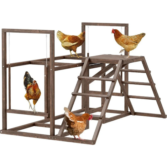 PawHut Chicken Coop Perches with Swing Roosting Bars Activity Play Set Wooden Chicken Coop Accessory Toys for 4 to 6 Chickens