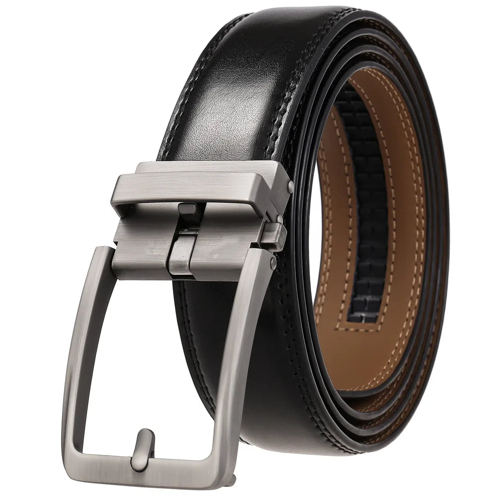 Genuine Leather Belt For Men Automatic Buckle 3.5cm Black